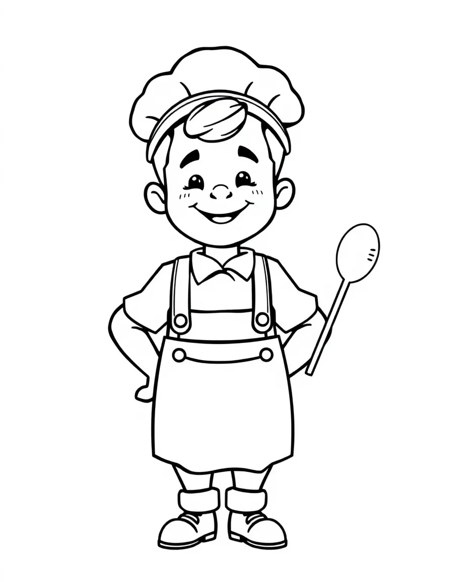 A cute drawing of a happy German baker for coloring.