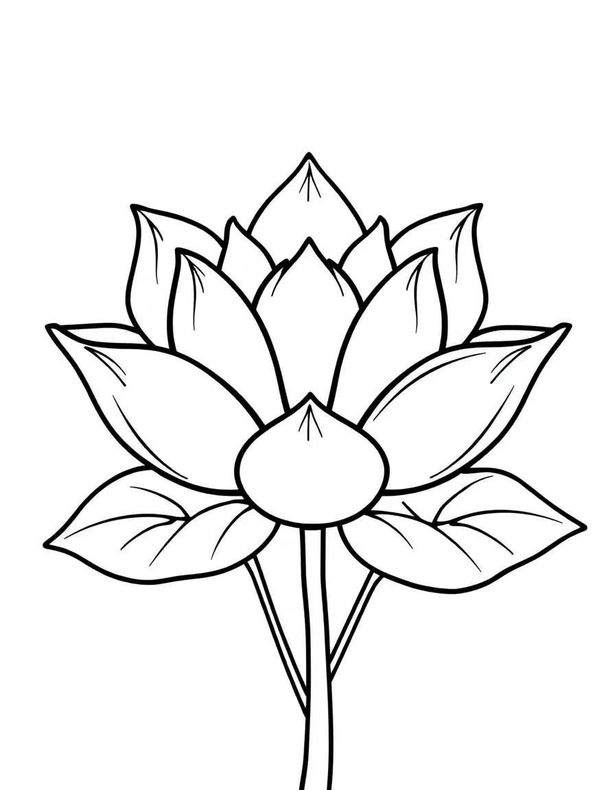A cartoon-style drawing of a lotus flower for coloring.