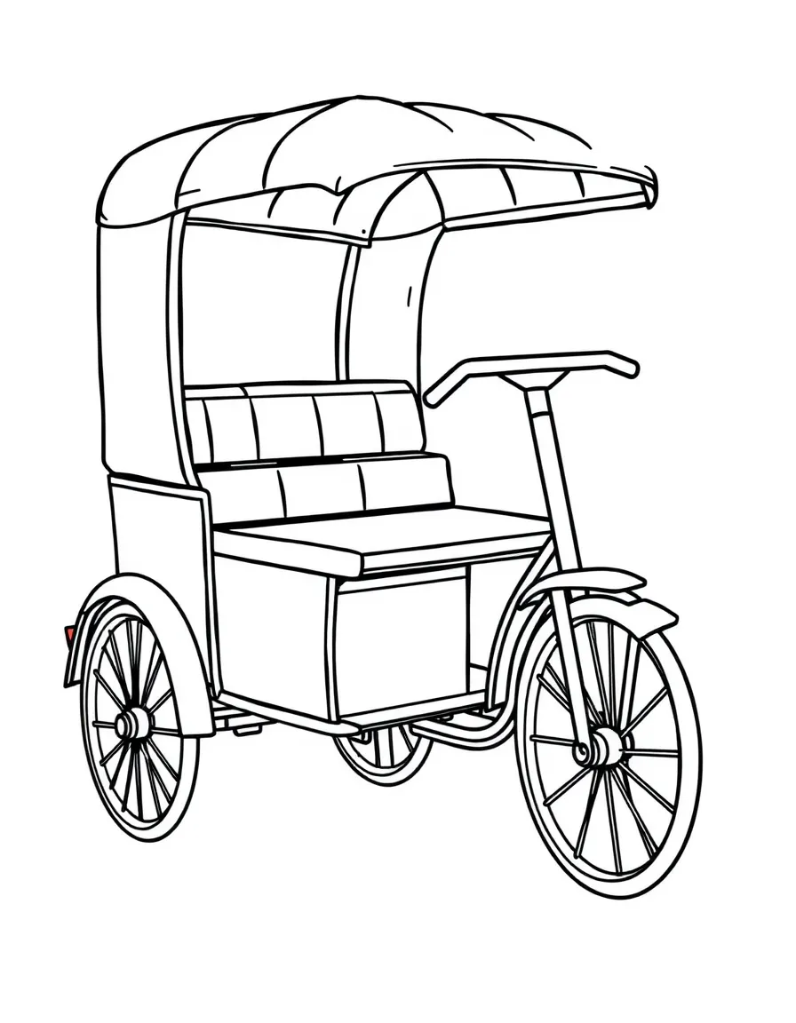 A drawing of a simplified rickshaw for coloring.