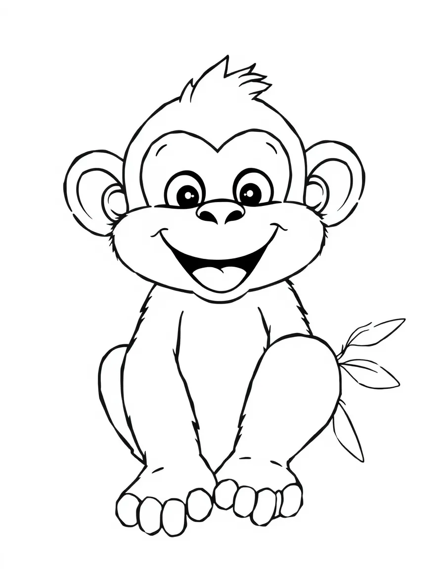 A drawing of a happy monkey for coloring.