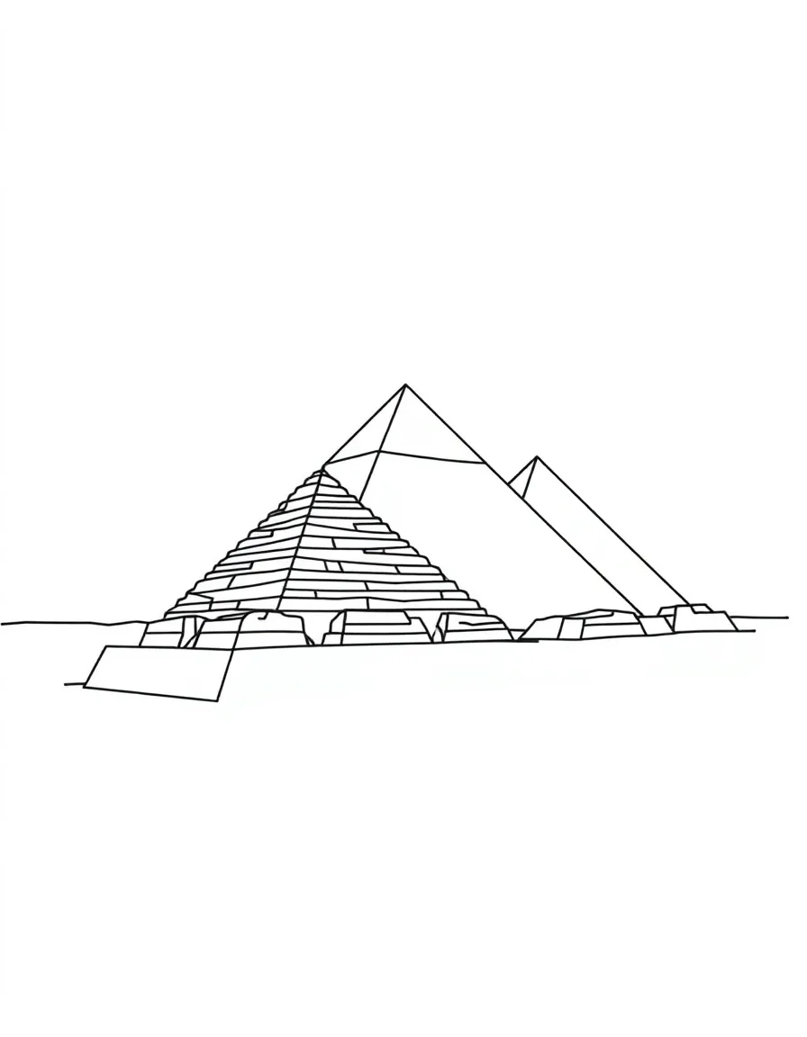 A simple outline of the Pyramids of Giza for coloring.