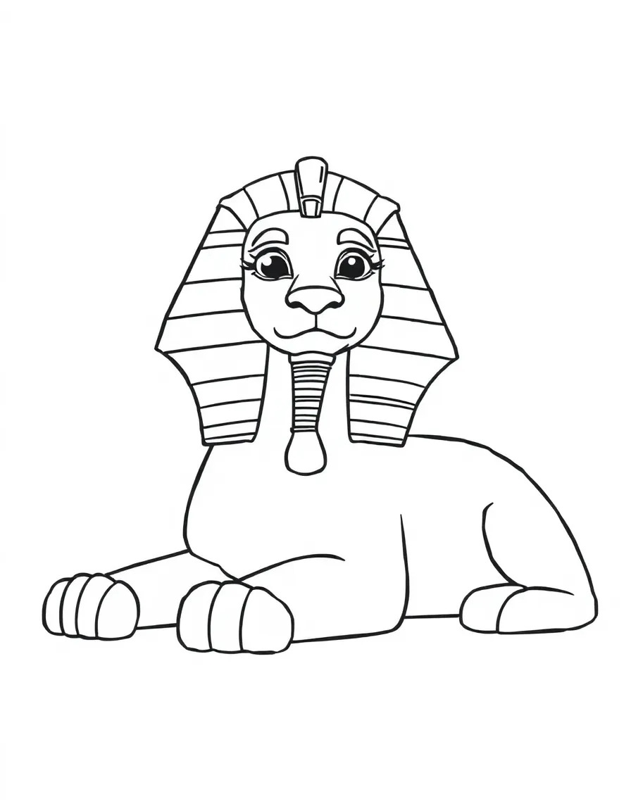 A cartoon-style drawing of the Sphinx for coloring.