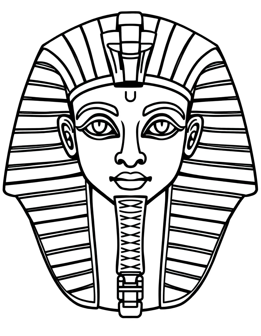 A simple outline of a pharaoh's mask for coloring.
