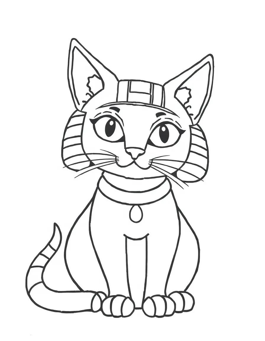 A drawing of a simplified ancient Egyptian cat for coloring.