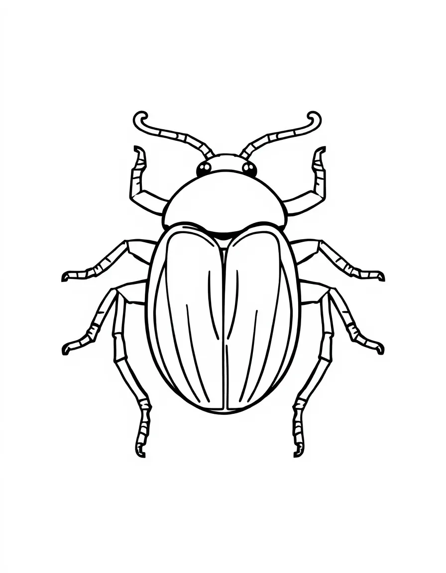 A cute drawing of a scarab beetle for coloring.