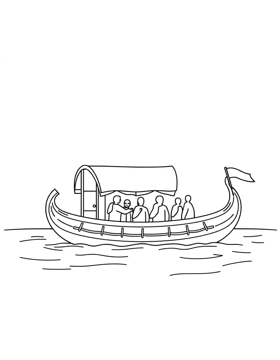 A simple outline of a Nile River boat for coloring.