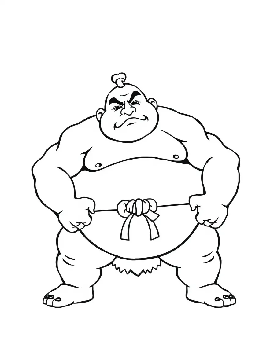 A simplified drawing of a sumo wrestler for coloring.