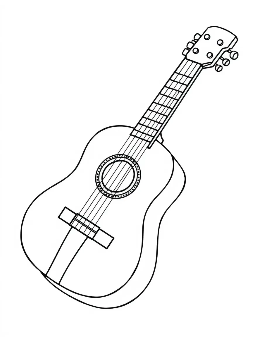 A simple outline of a Spanish guitar for coloring.