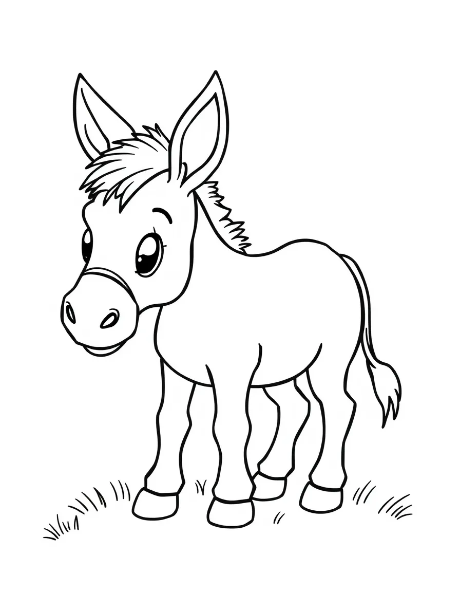 A simple outline of a small donkey for coloring.