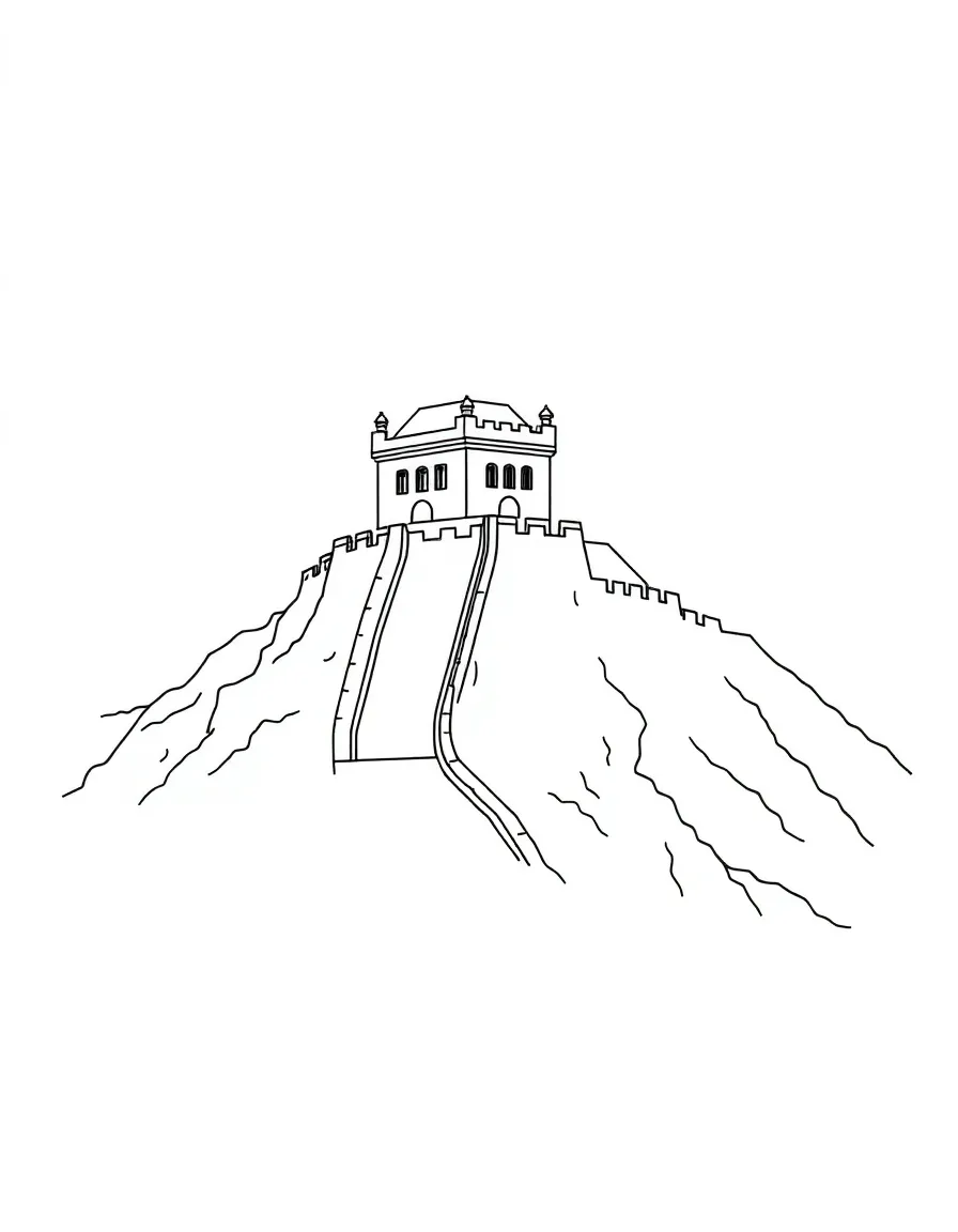 A simple outline of the Great Wall of China for coloring.