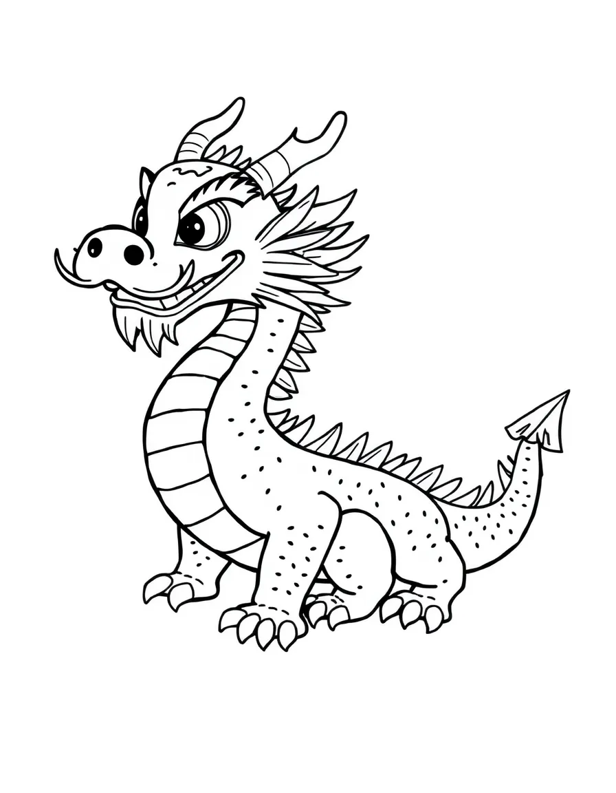 A cartoon-style drawing of a Chinese dragon for coloring.
