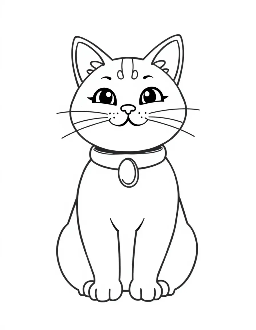 A simplified drawing of a lucky cat for coloring.