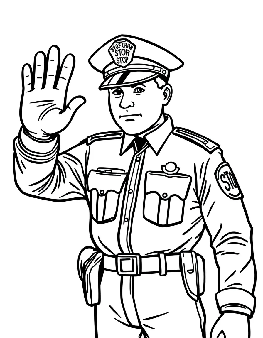 A police officer waving a stop sign.