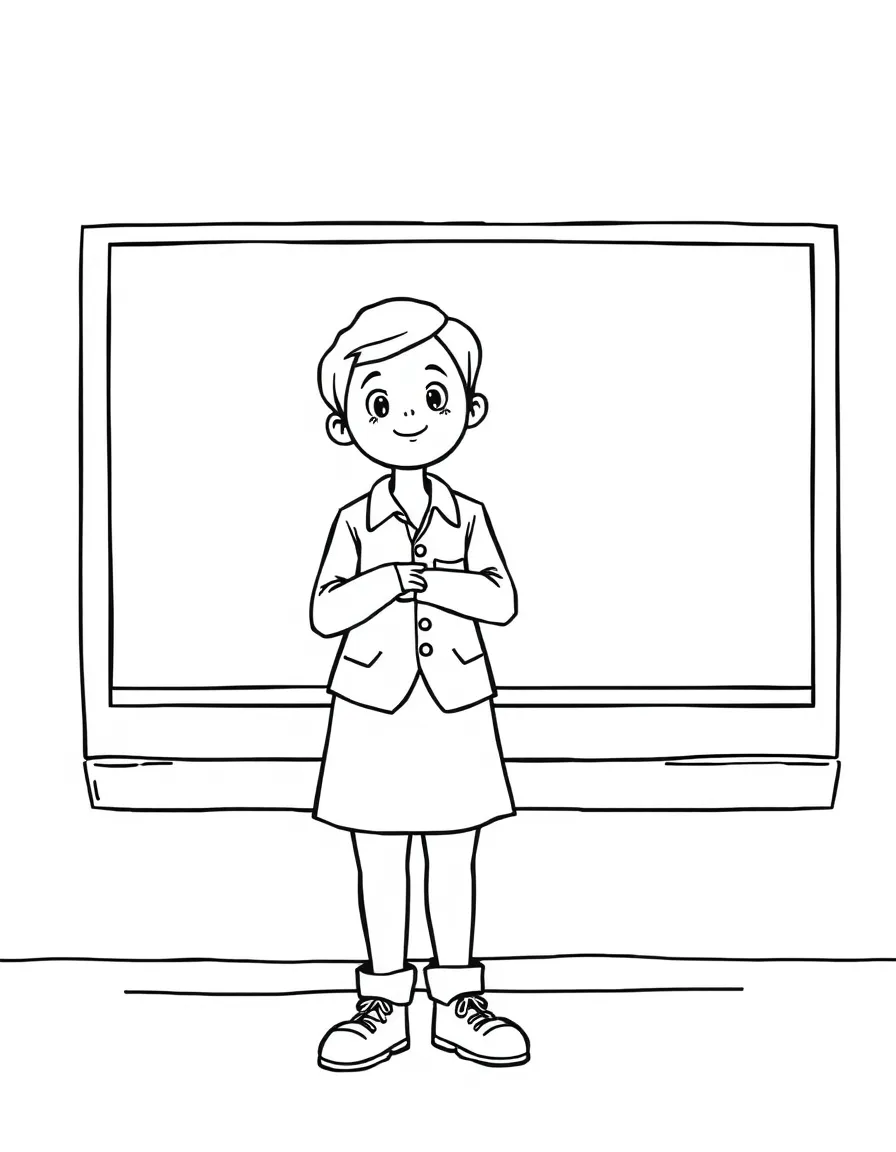 A teacher standing in front of a blackboard.