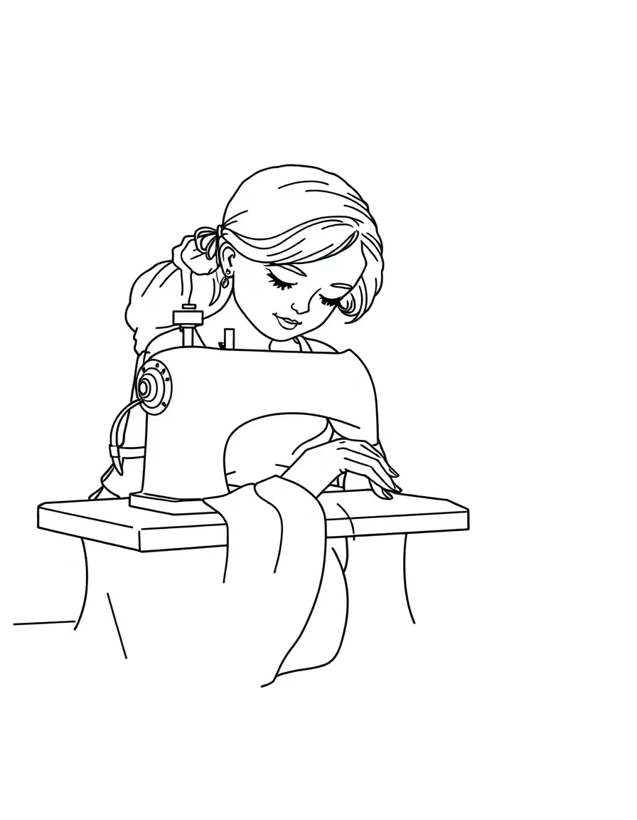 A seamstress sewing on a machine.
