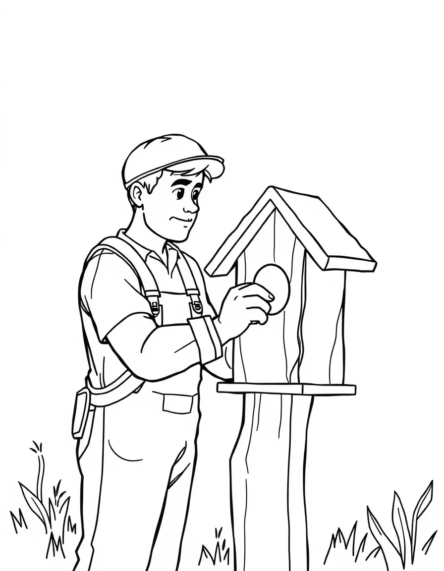 A carpenter building a birdhouse.