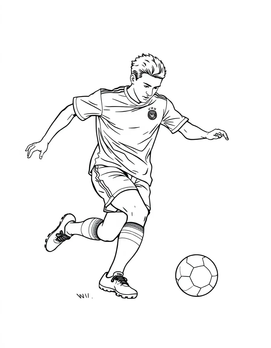 A soccer player kicking a ball.