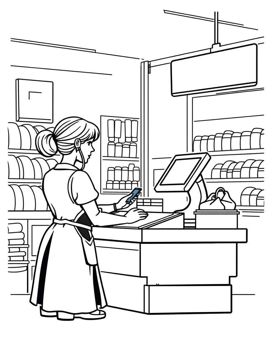 A cashier at a register.