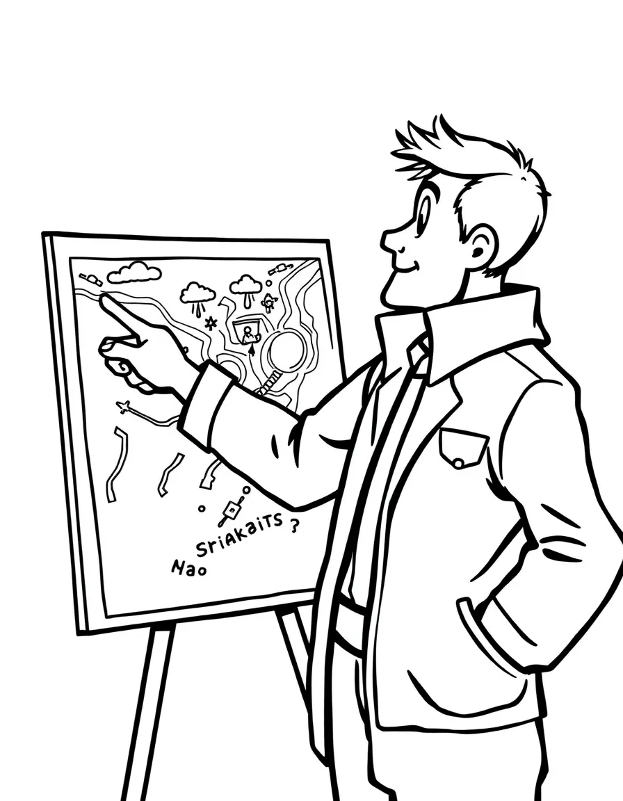 A meteorologist pointing to a weather map.