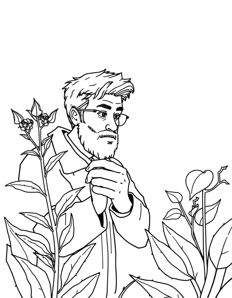 A botanist looking at a plant.