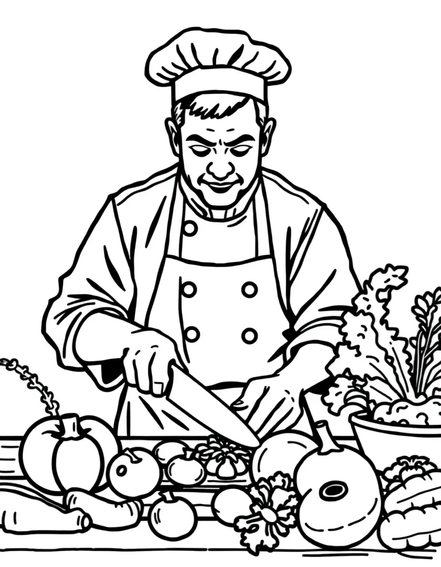 A chef chopping vegetables.