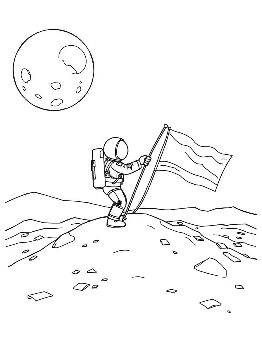 An astronaut planting a flag on the moon.