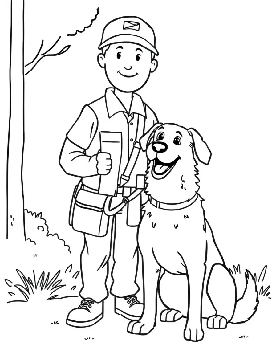 A mail carrier with a dog.