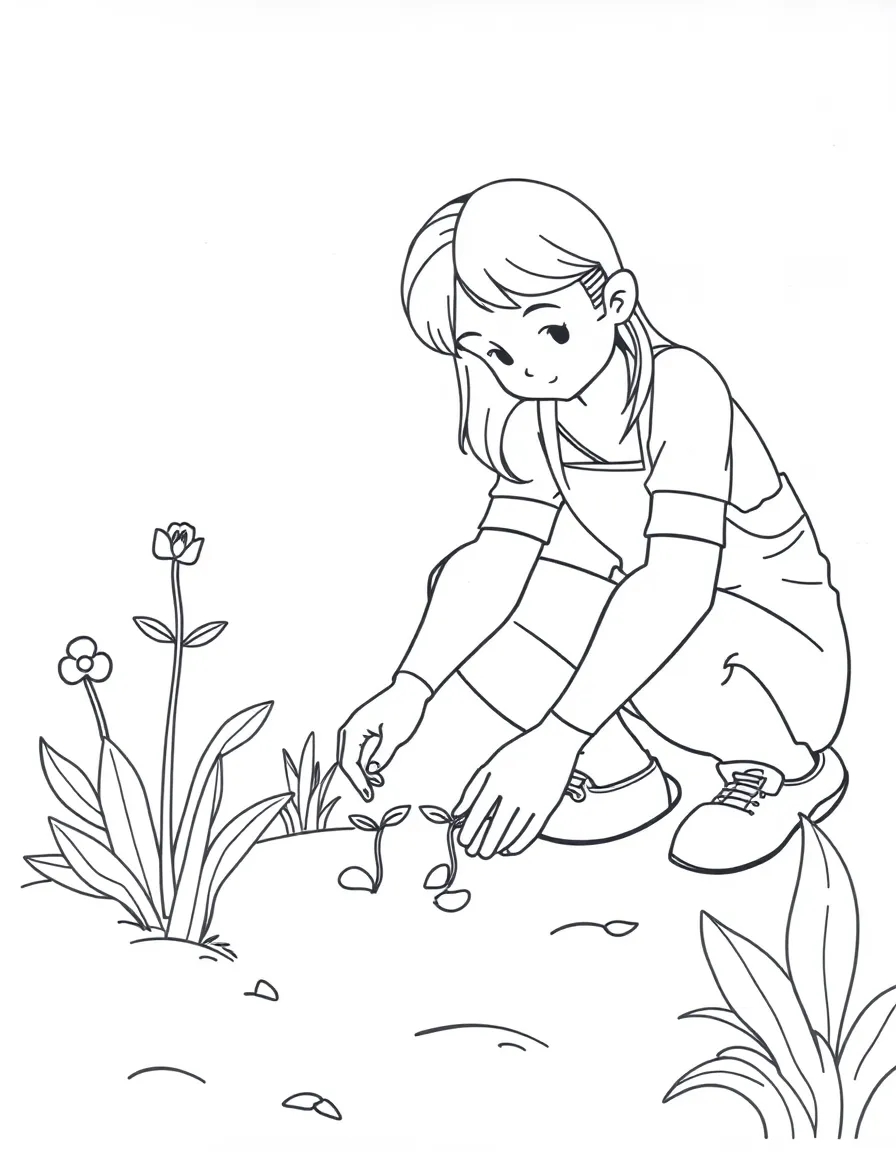 A gardener planting seeds.