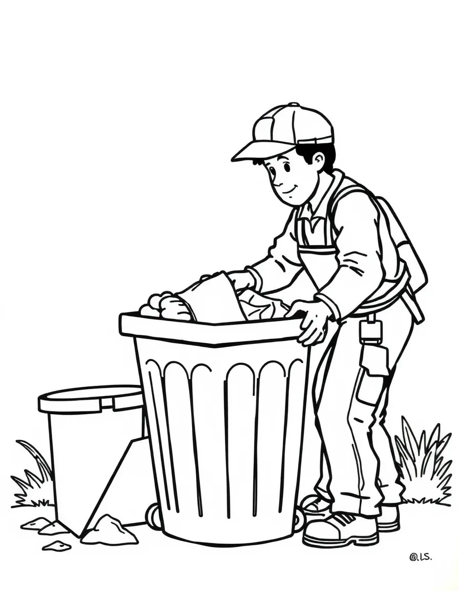 A garbage collector emptying a bin.