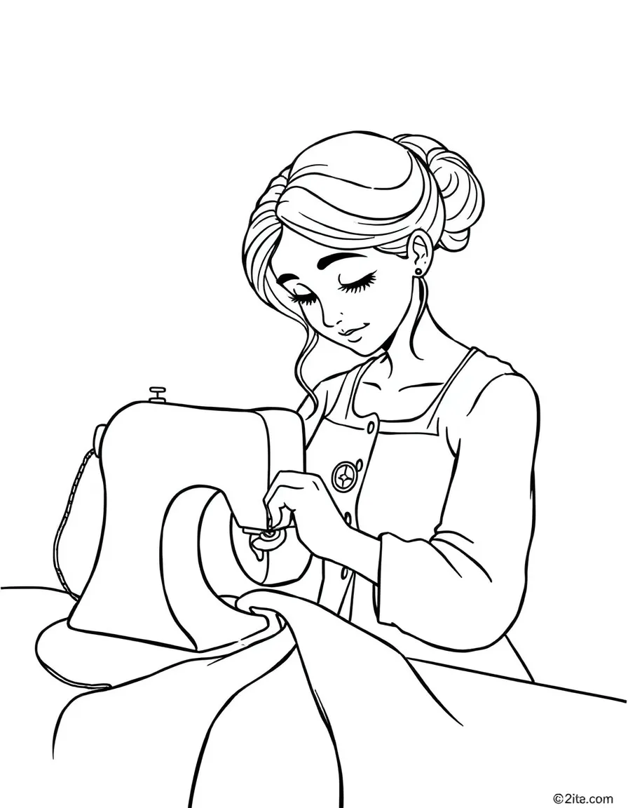 A seamstress sewing a button.