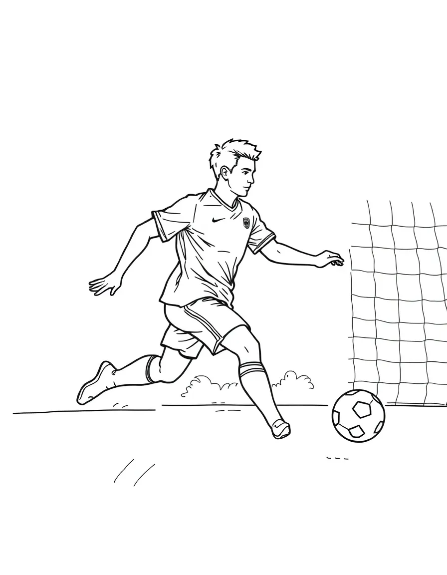 A soccer player scoring a goal.