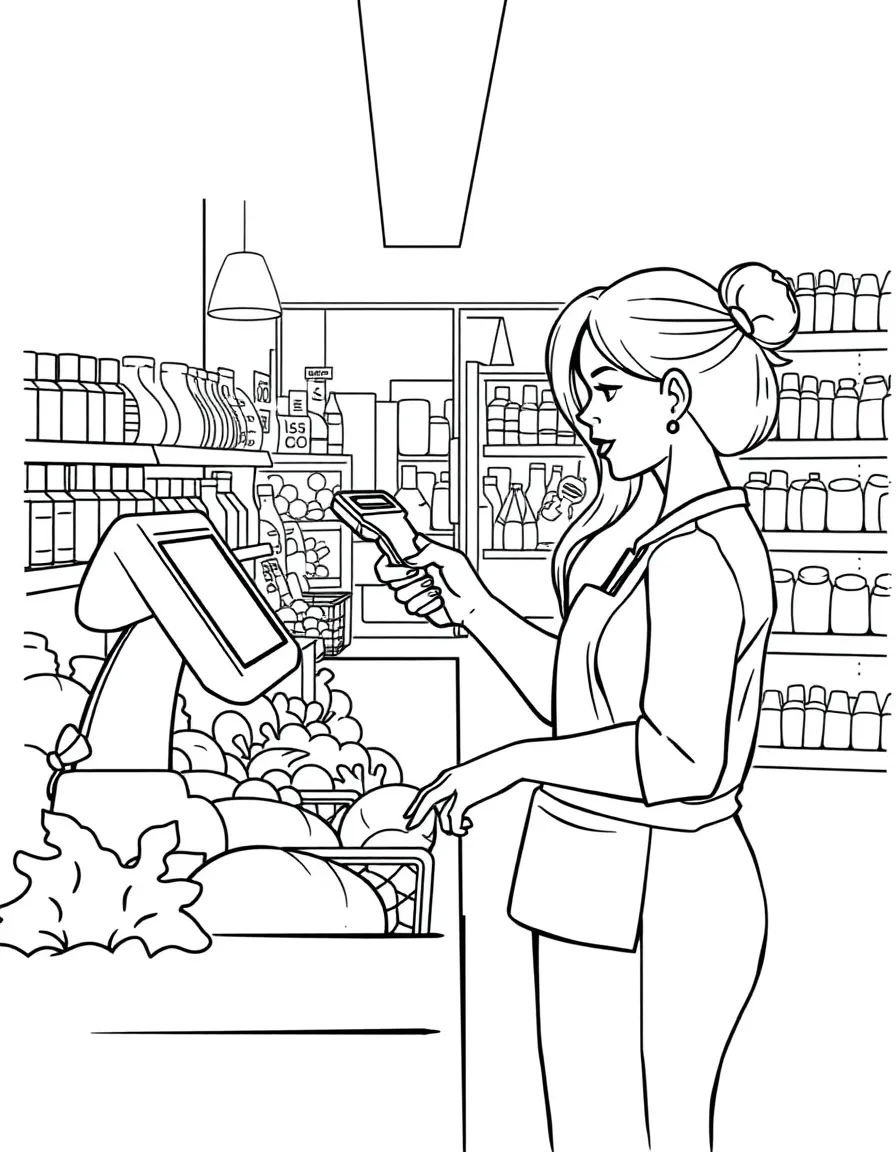 A cashier scanning groceries.