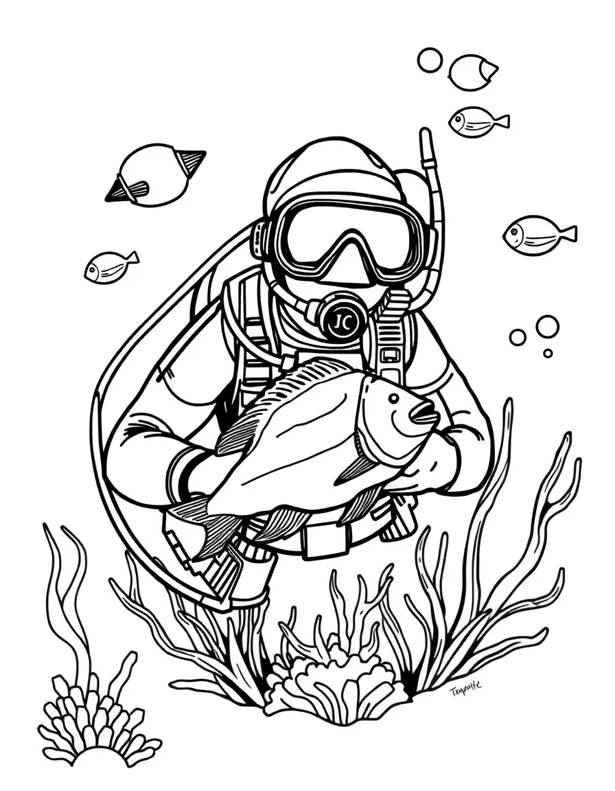 A deep-sea diver with fish.