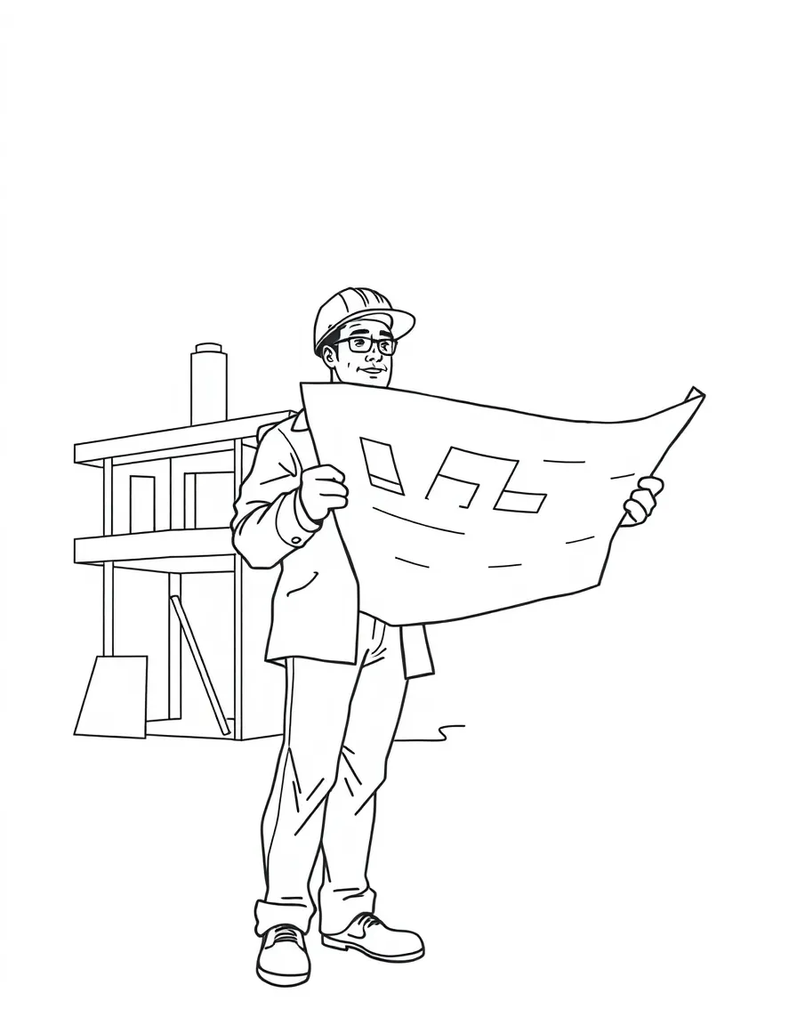 A architect showing blueprints.
