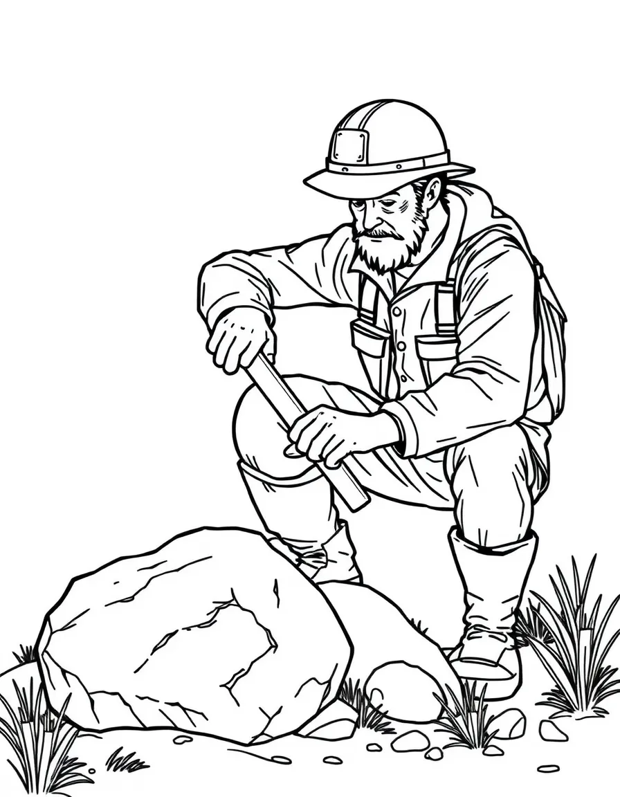A geologist chipping a rock.