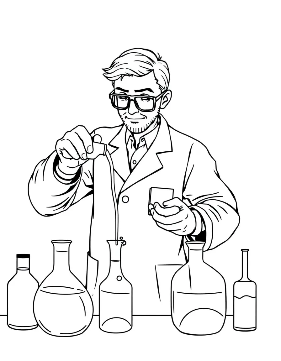 A chemist pouring liquids.