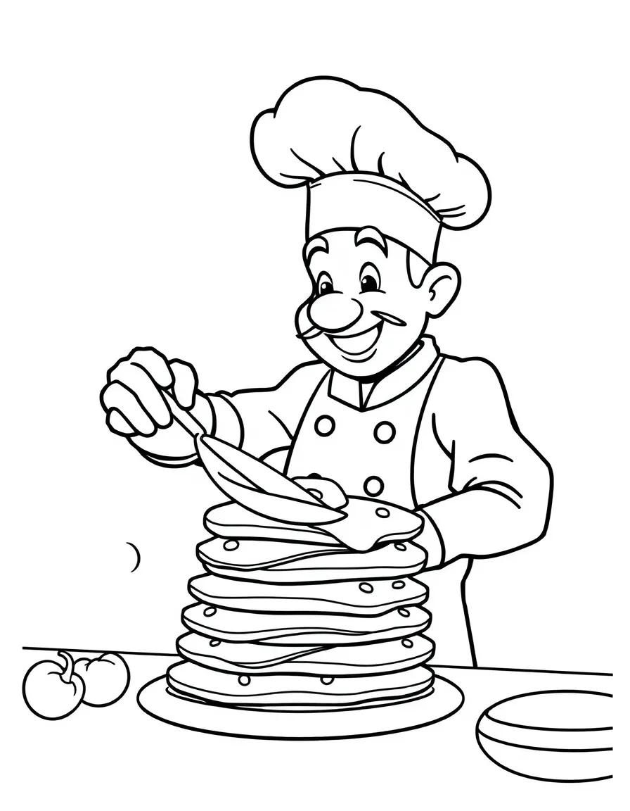 A chef flipping pancakes.