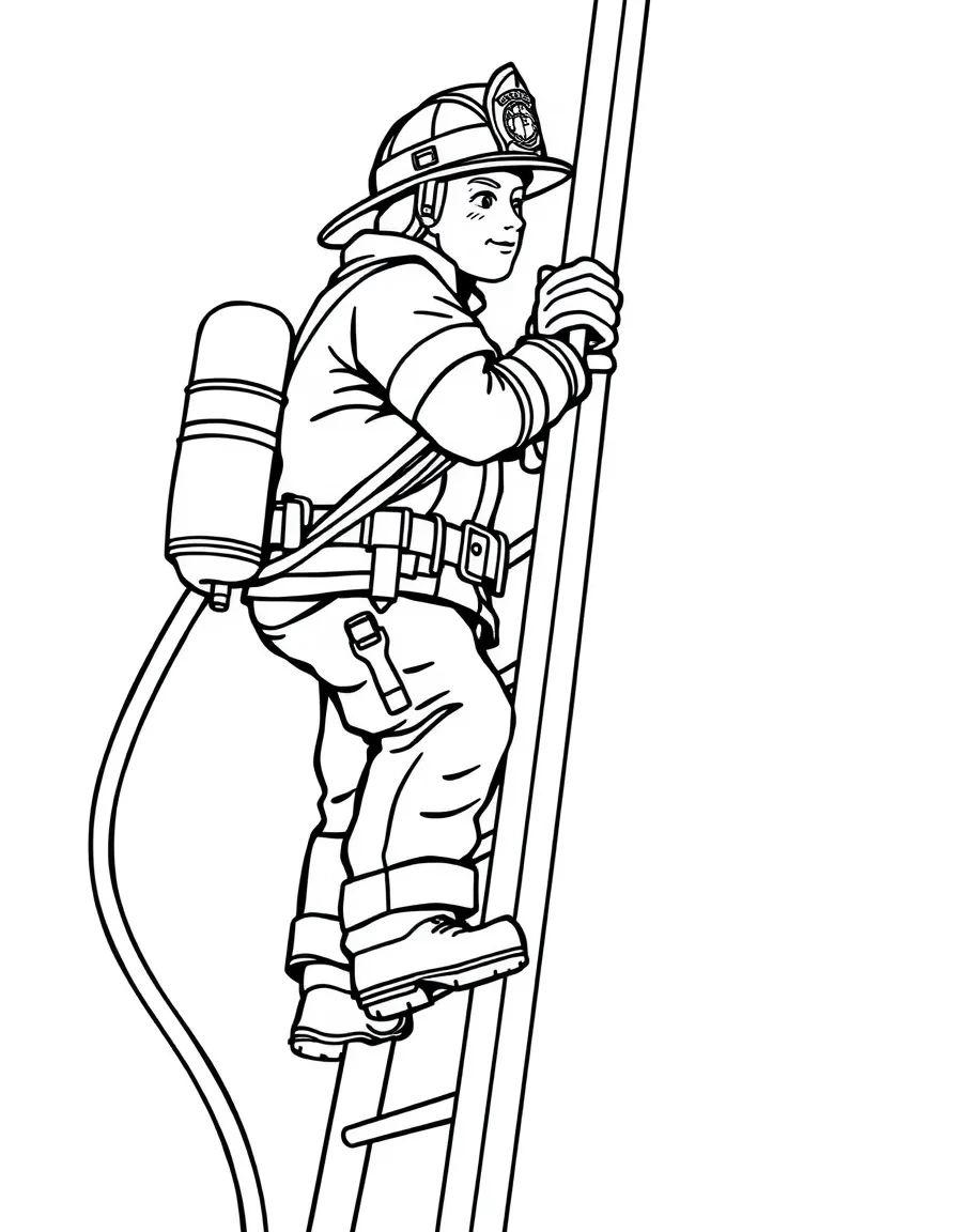 A firefighter climbing a ladder.