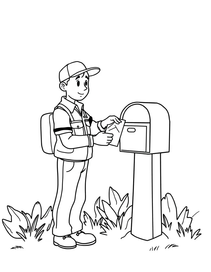 A mail carrier putting mail in a mailbox.