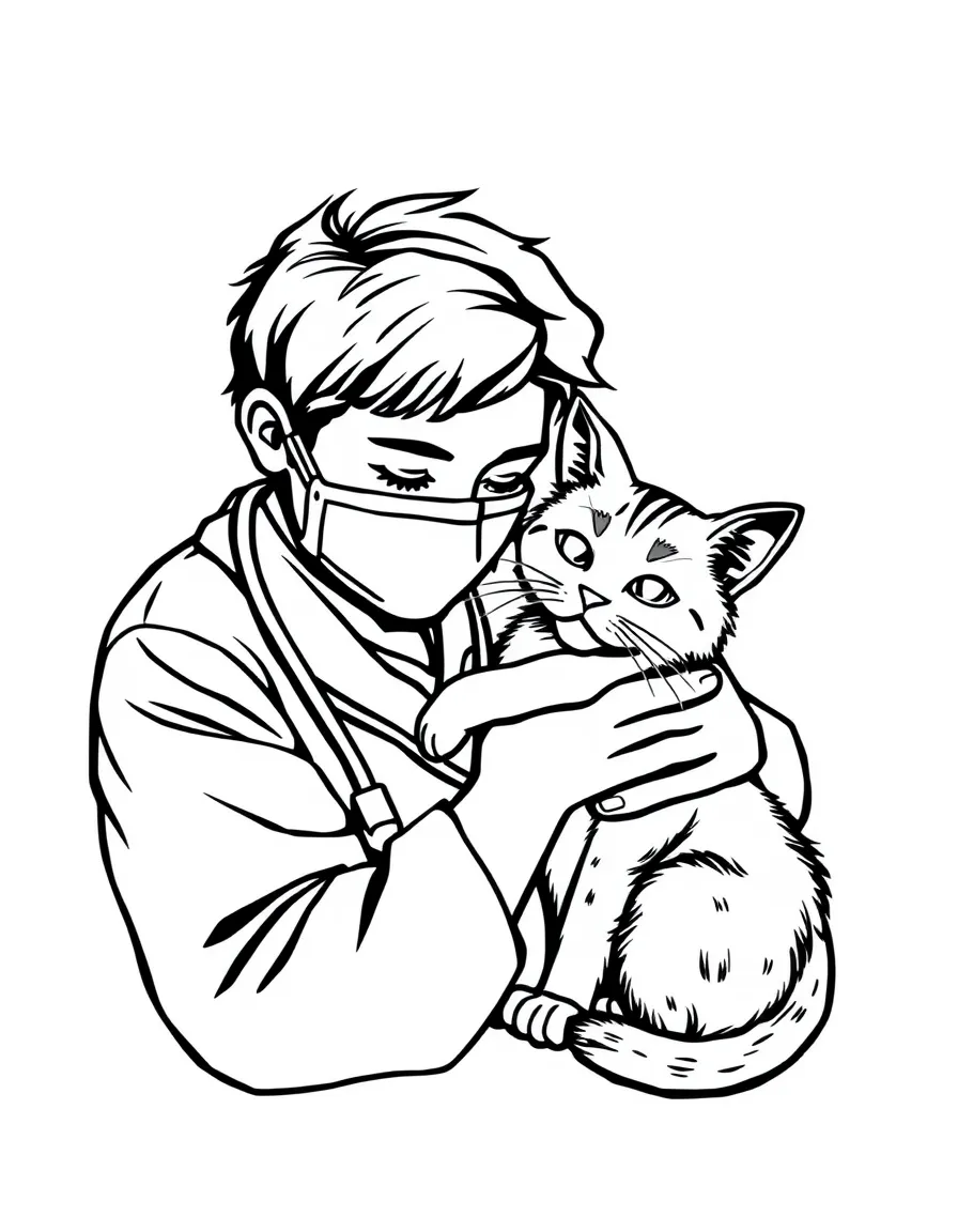 A vet comforting a cat.