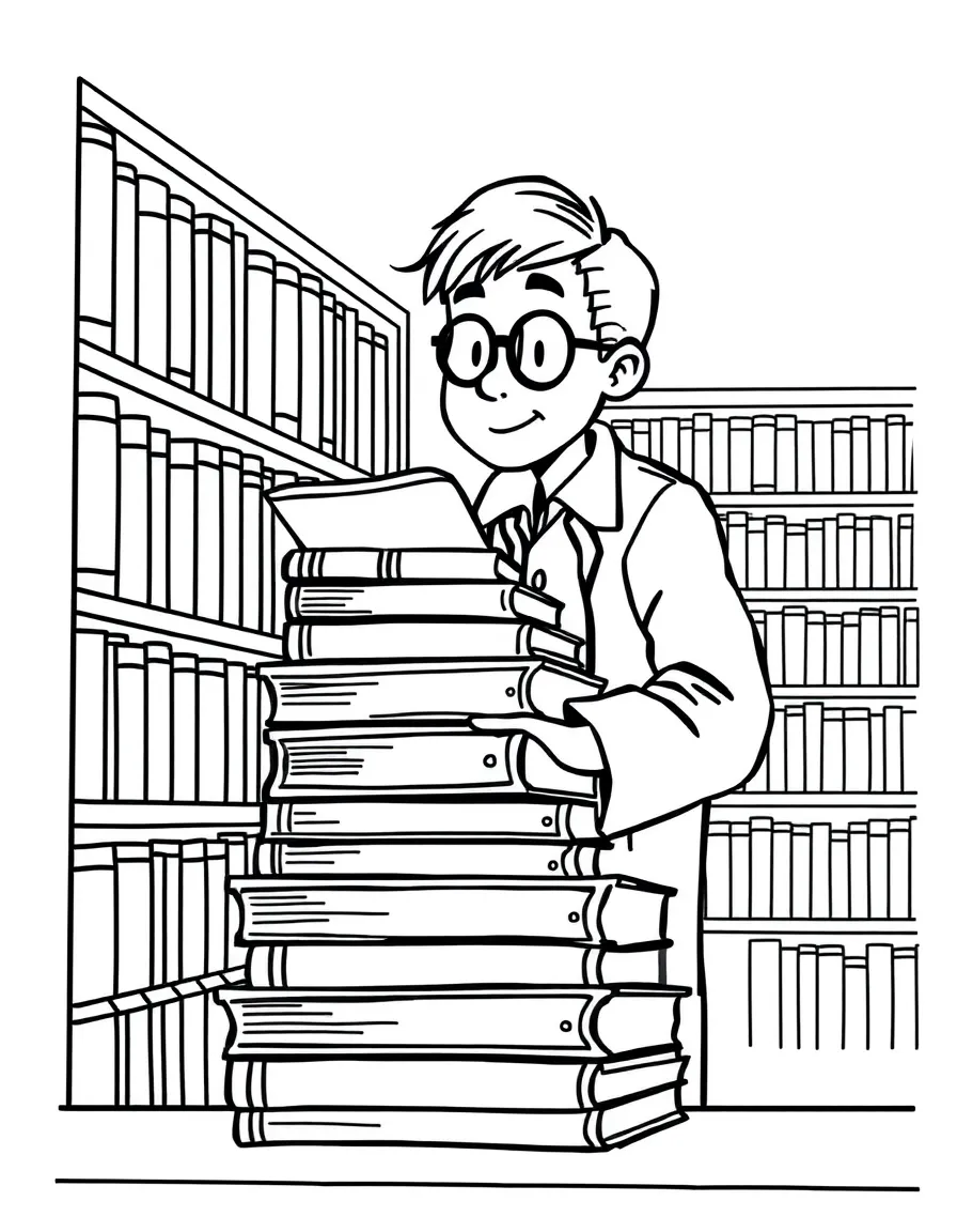 A librarian stacking books.