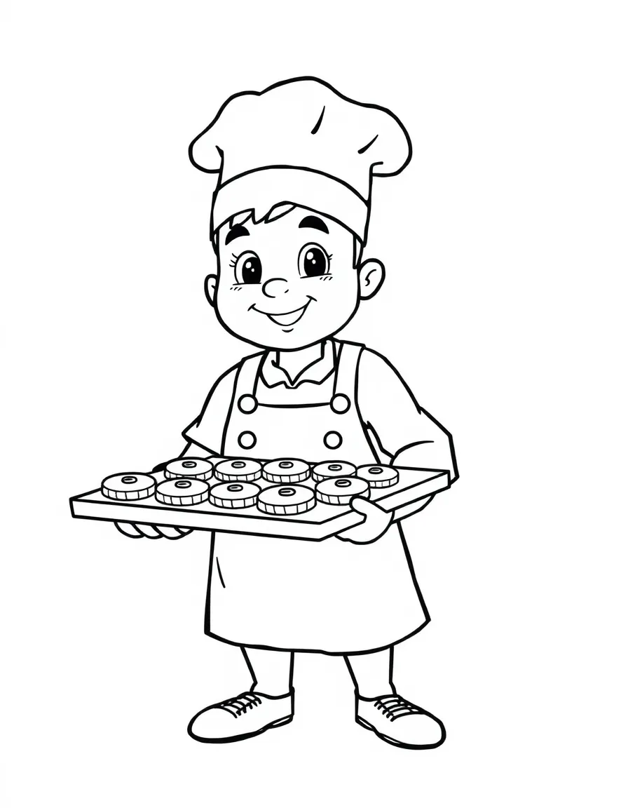 A baker holding a tray of cookies.