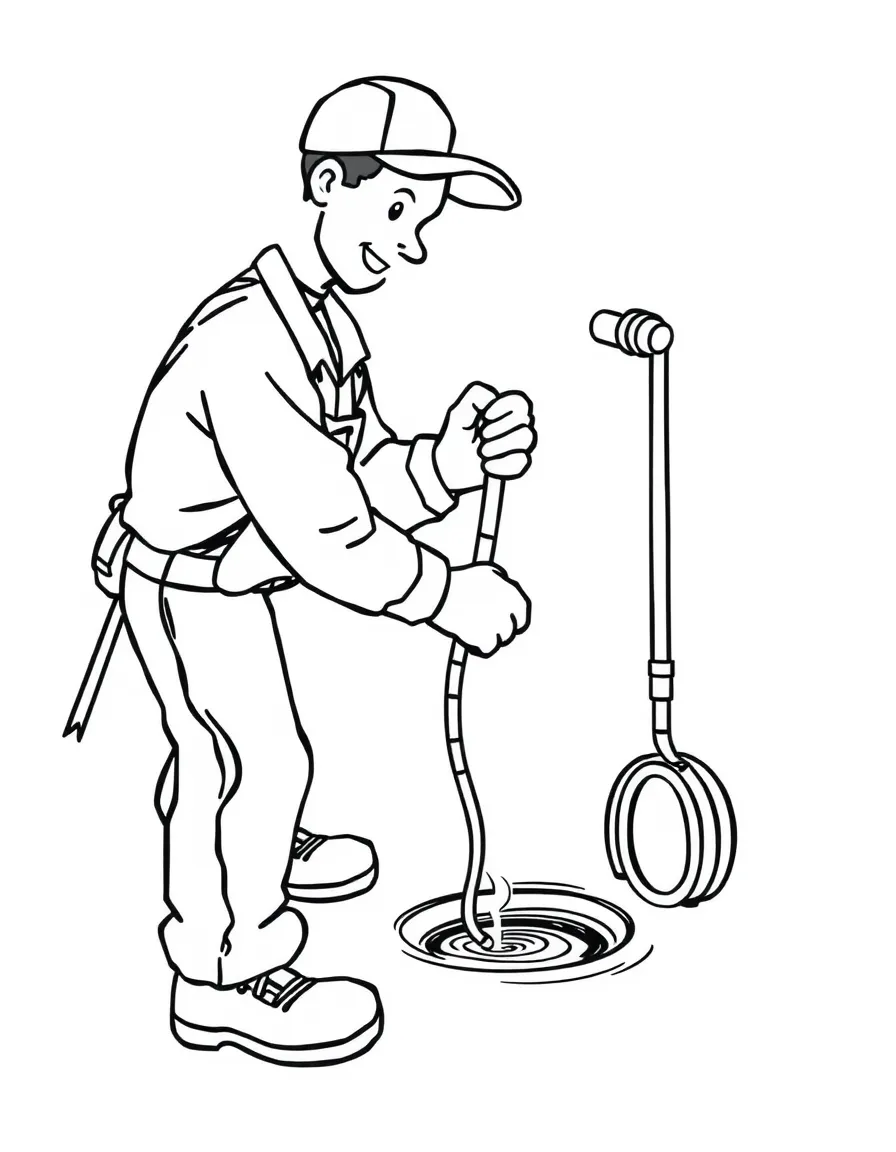 A plumber clearing a drain.