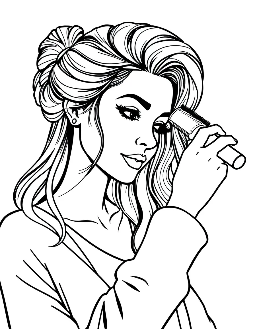 A hairdresser brushing hair.