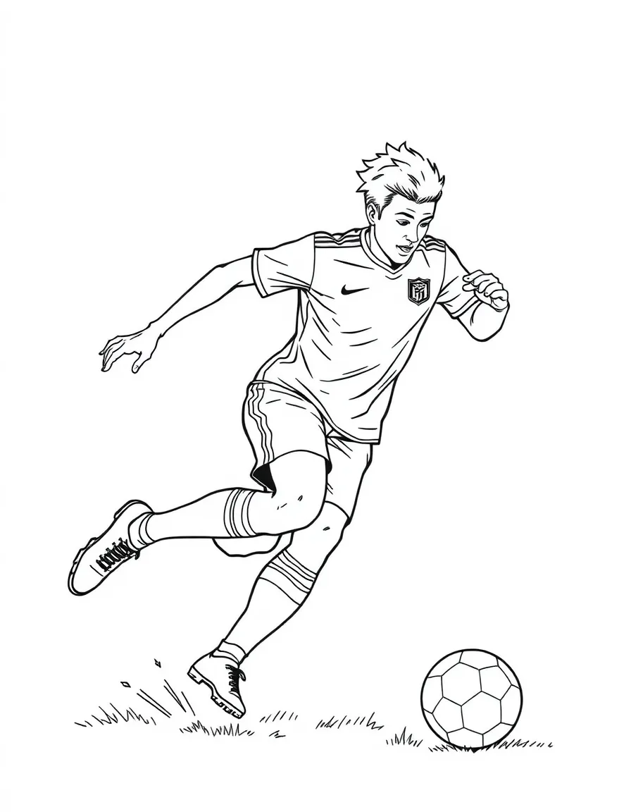A soccer player dribbling the ball.