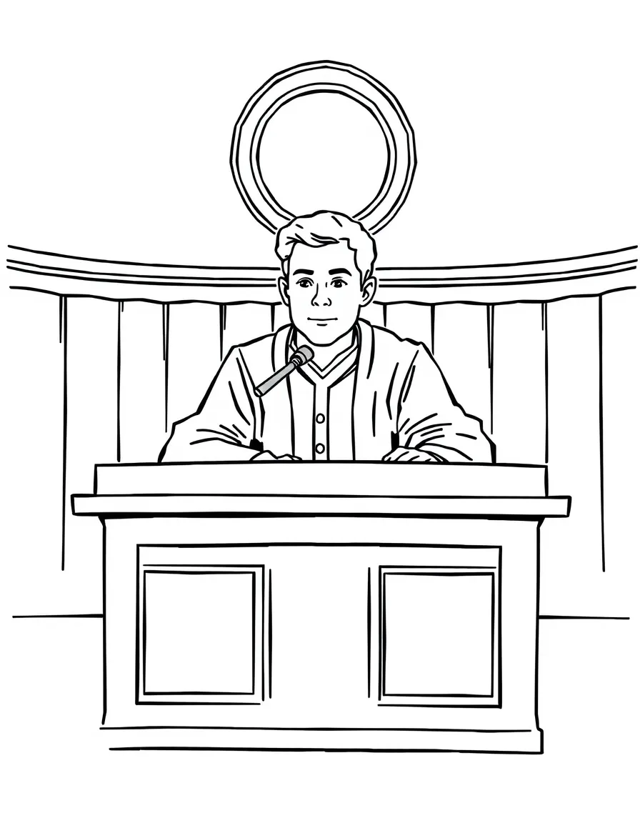 A judge sitting at a bench.