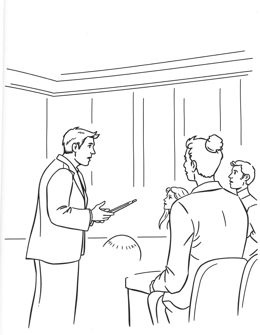 A lawyer speaking to a jury.