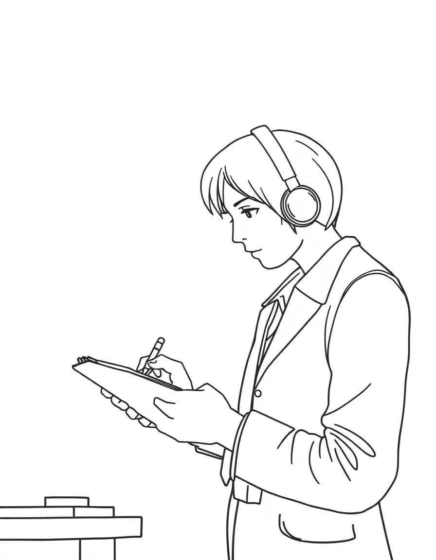 A reporter writing in a notepad.