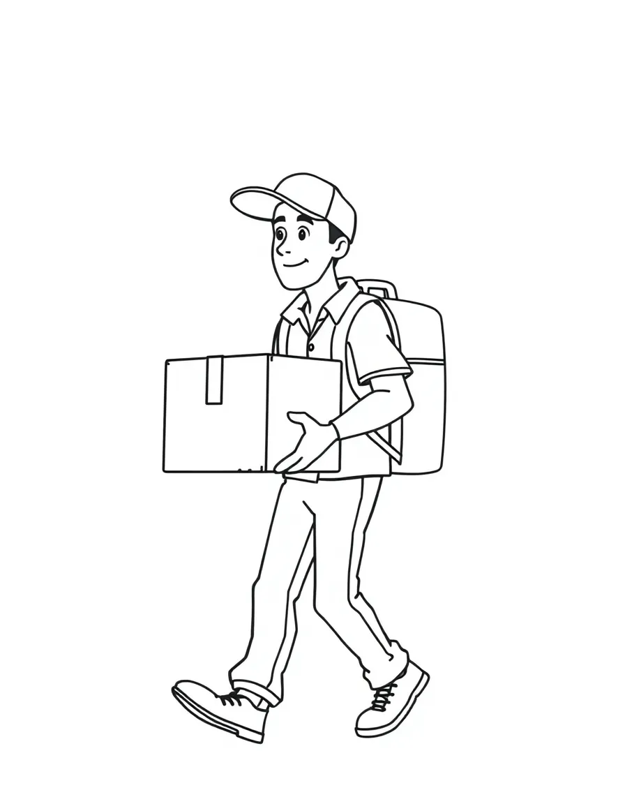 A delivery driver carrying a box.