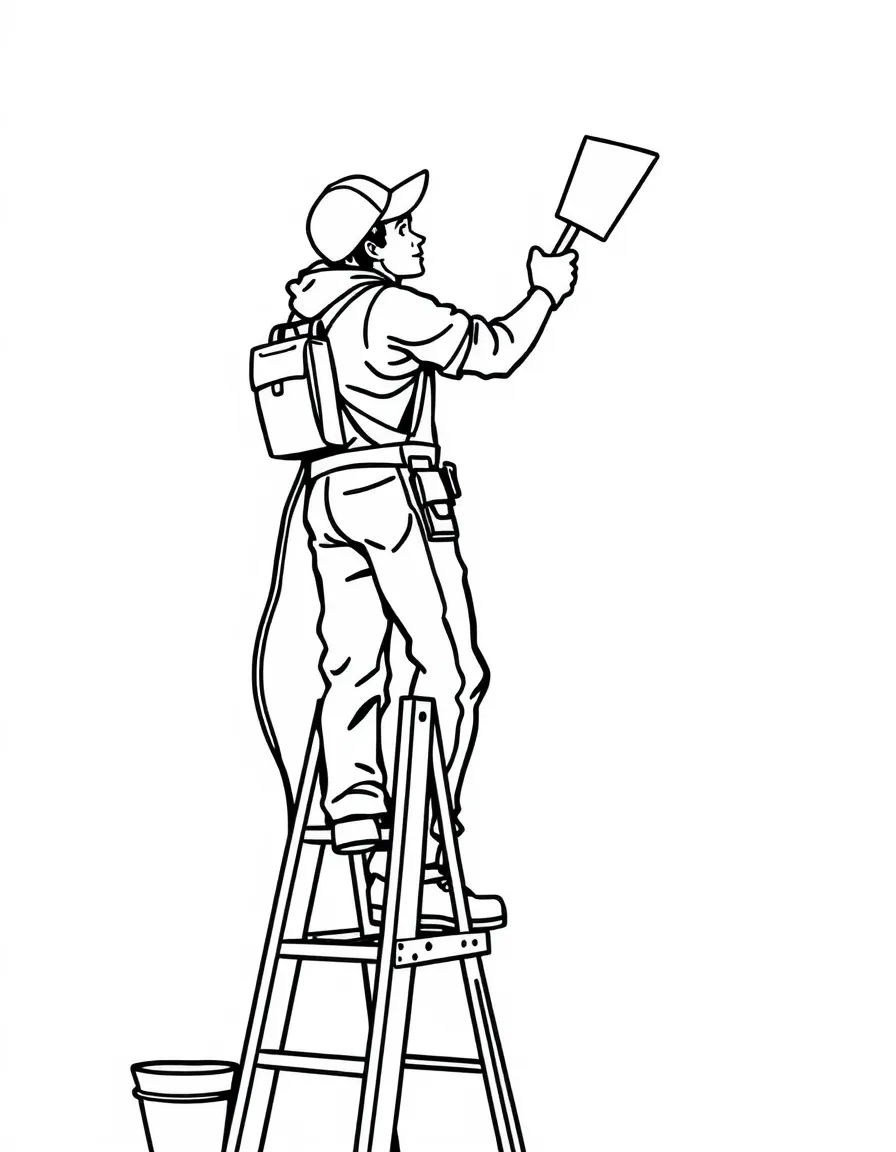 A painter on a ladder.